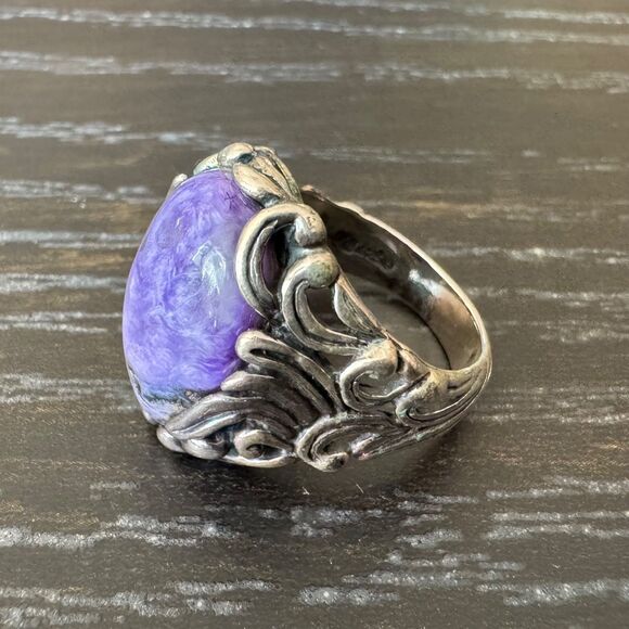 Carolyn Pollack Ring Size 8 Purple Charoite Sterling Silver 925 Filigree Vintage - Picture 4 of 14